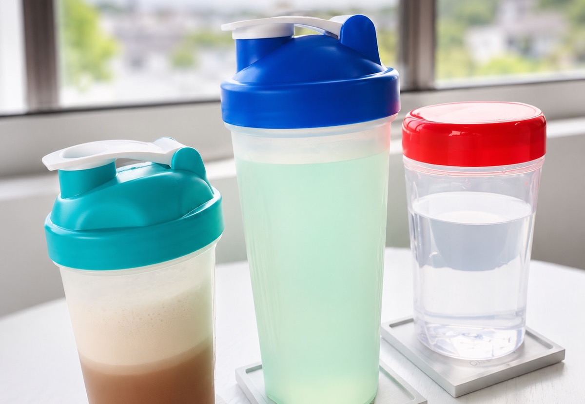 プロテインとアミノ酸ドリンクを用意している様子